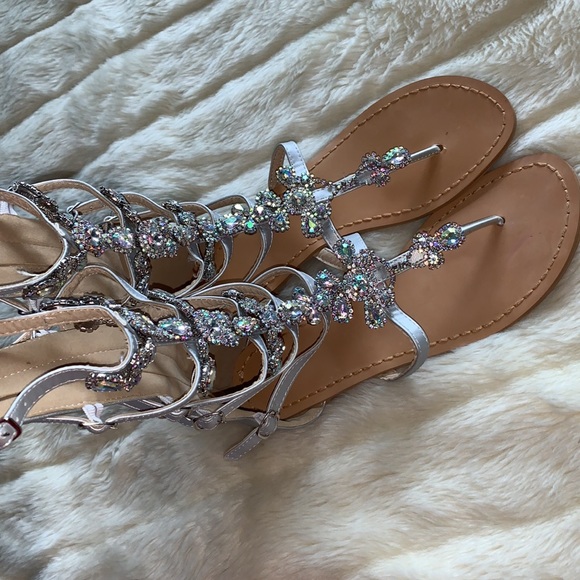 Size 10 Strappy boots sandals Bling sparkling Glam jewelled boot sandals 42 - Picture 5 of 12